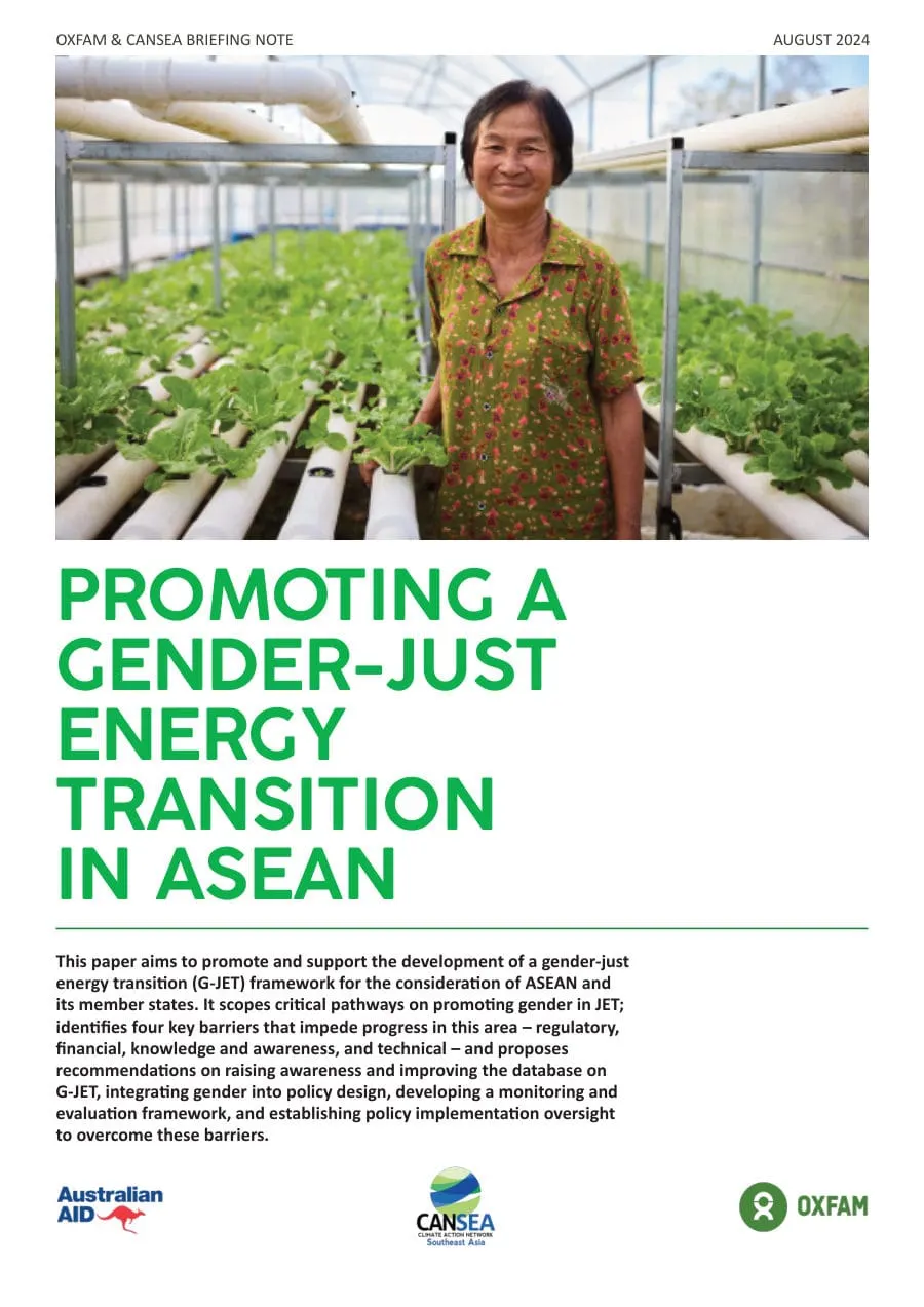 Cover of Latest Joint Oxfam-CANSEA Publication: Briefing Note on Promoting a Gender Just Energy
