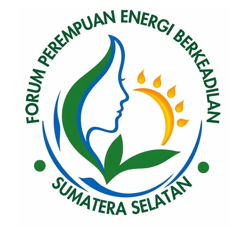 The FORBESS logo: a woman's profile formed from green leaves inside a blue circle, with a rising sun, lettered Forum Perempuan Energi Berkeadilan Sumatera Selatan